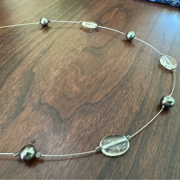 Wire Necklace with Citrine, Green/Bronze Freshwater Pearls - Picture 4 of 5